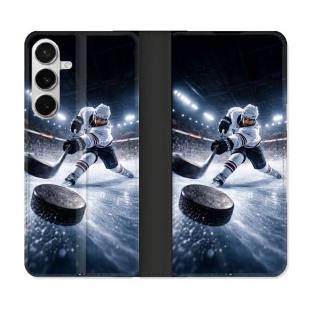 Housse cuir portefeuille Pour Samsung Galaxy S26 Plus Sport Hockey sur Glace