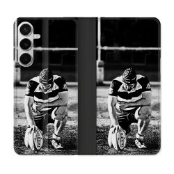 Housse cuir portefeuille Pour Samsung Galaxy S26 Plus Sport Rugby Noir Blanc
