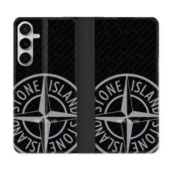 Housse cuir portefeuille Pour Samsung Galaxy S26 Plus Stone Island Gris