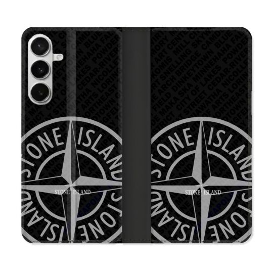 Housse cuir portefeuille Pour Samsung Galaxy S26 Plus Stone Island Gris
