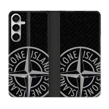 Housse cuir portefeuille Pour Samsung Galaxy S26 Plus Stone Island Gris