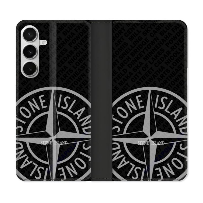 Housse cuir portefeuille Pour Samsung Galaxy S26 Plus Stone Island Gris