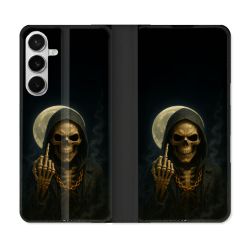 Housse cuir portefeuille Pour Samsung Galaxy S26 Plus Tete de Mort Doigt 2026