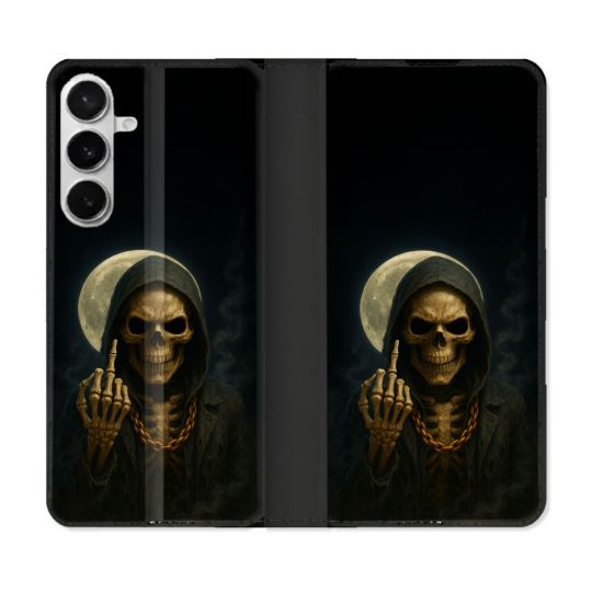 Housse cuir portefeuille Pour Samsung Galaxy S26 Plus Tete de Mort Doigt 2026