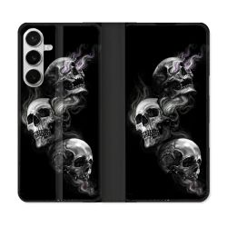 Housse cuir portefeuille Pour Samsung Galaxy S26 Plus Tete de Mort Triple