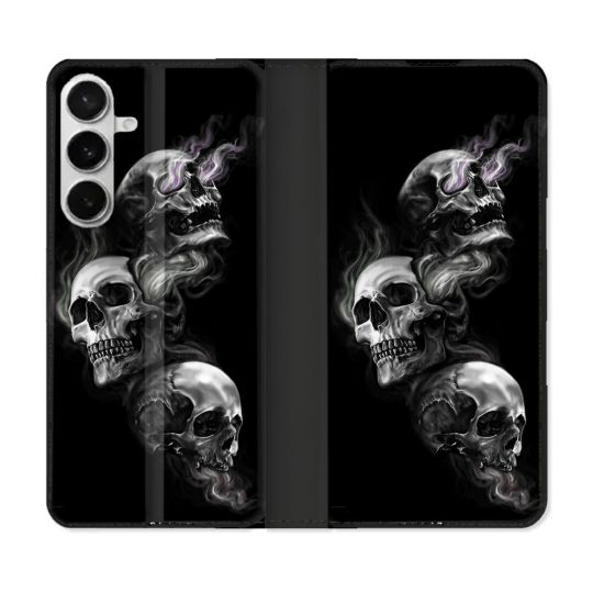 Housse cuir portefeuille Pour Samsung Galaxy S26 Plus Tete de Mort Triple