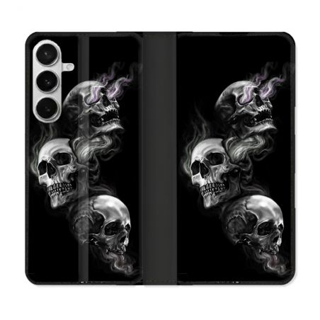 Housse cuir portefeuille Pour Samsung Galaxy S26 Plus Tete de Mort Triple