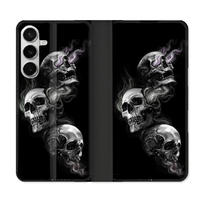 Housse cuir portefeuille Pour Samsung Galaxy S26 Plus Tete de Mort Triple