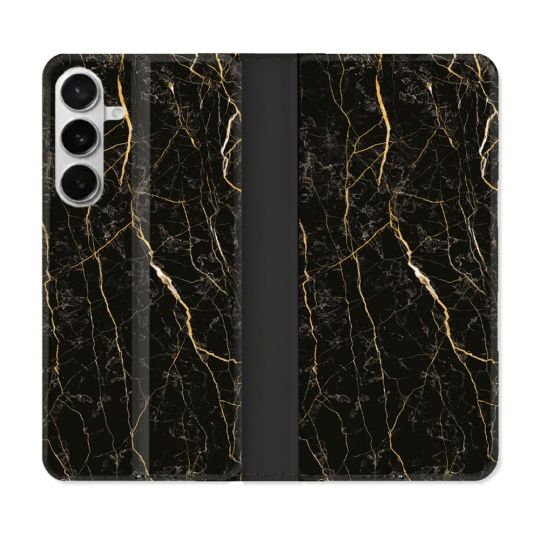Housse cuir portefeuille Pour Samsung Galaxy S26 Plus Texture Marbre Noir