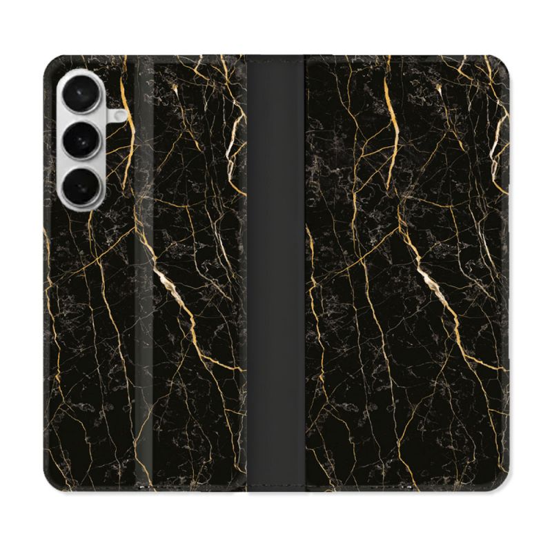 Housse cuir portefeuille Pour Samsung Galaxy S26 Plus Texture Marbre Noir