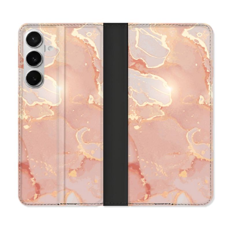 Housse cuir portefeuille Pour Samsung Galaxy S26 Plus Texture Marbre Rose