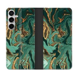 Housse cuir portefeuille Pour Samsung Galaxy S26 Plus Texture Marbre Vert