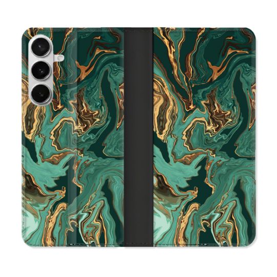 Housse cuir portefeuille Pour Samsung Galaxy S26 Plus Texture Marbre Vert