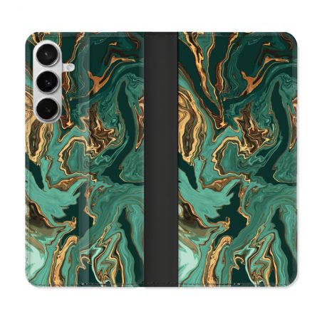 Housse cuir portefeuille Pour Samsung Galaxy S26 Plus Texture Marbre Vert