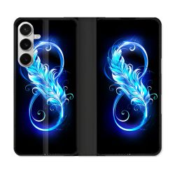 Housse cuir portefeuille Pour Samsung Galaxy S26 Plus Texture Plume Infini Bleu