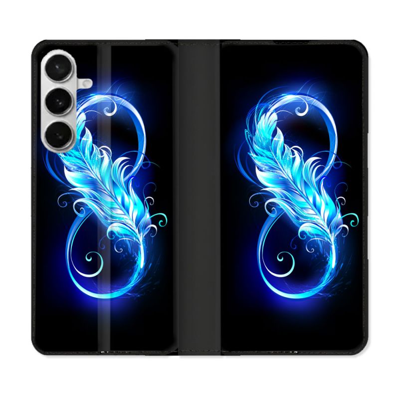 Housse cuir portefeuille Pour Samsung Galaxy S26 Plus Texture Plume Infini Bleu