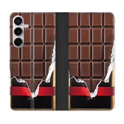 Housse cuir portefeuille Pour Samsung Galaxy S26 Plus Texture Trompe Oeil Chocolat
