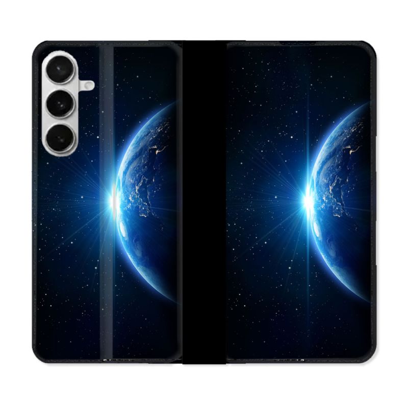 Housse cuir portefeuille Pour Samsung Galaxy S26 Plus Univers Planete Terre