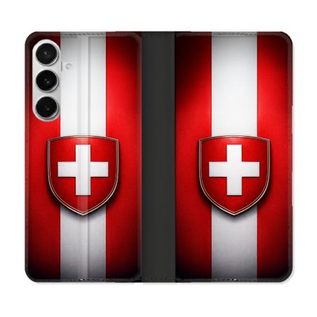 Housse cuir portefeuille Pour Samsung Galaxy S26 Plus Voyage Drapeau Suisse