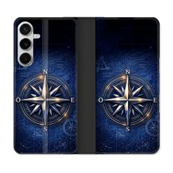 Housse cuir portefeuille Pour Samsung Galaxy S26 Plus Voyage Rose des Vents Marine