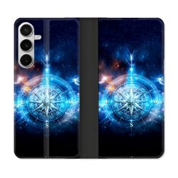 Housse cuir portefeuille Pour Samsung Galaxy S26 Plus Voyage Rose des Vents Stellaire