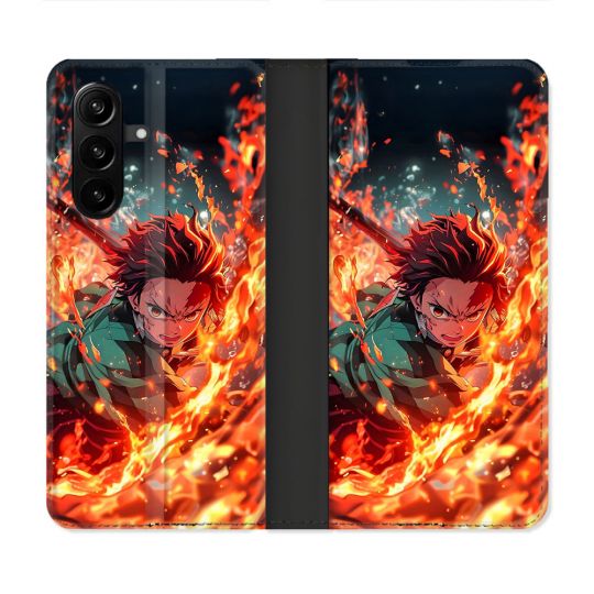 Housse Cuir Portefeuille Pour Samsung Galaxy A57 5G Manga Demon Slayer Tanjiro Feu