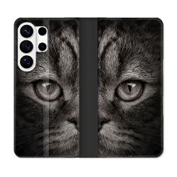 Housse cuir portefeuille Pour Samsung Galaxy S26 Ultra Animal Chat Gris