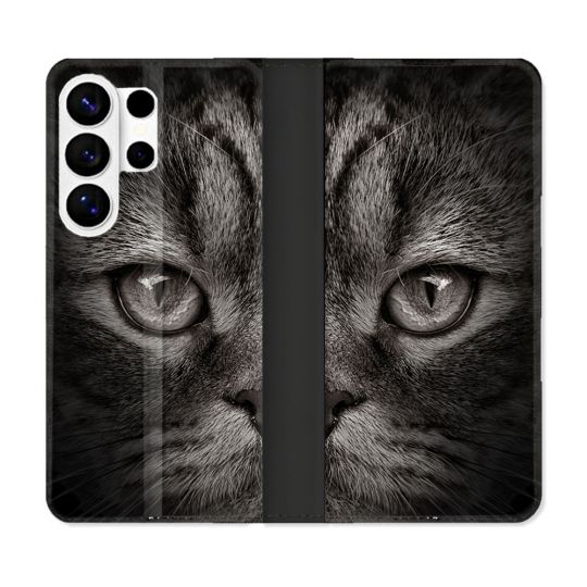 Housse cuir portefeuille Pour Samsung Galaxy S26 Ultra Animal Chat Gris