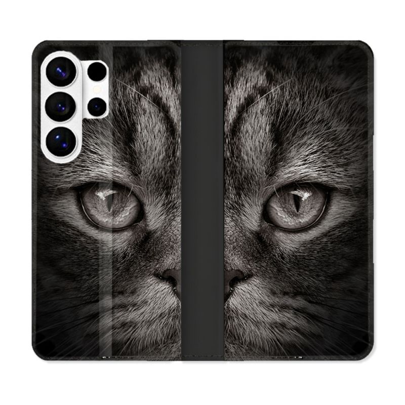 Housse cuir portefeuille Pour Samsung Galaxy S26 Ultra Animal Chat Gris