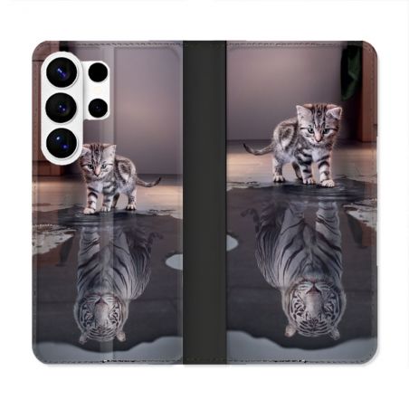 Housse cuir portefeuille Pour Samsung Galaxy S26 Ultra Animal Chat Reflet