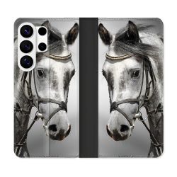 Housse cuir portefeuille Pour Samsung Galaxy S26 Ultra Animal Cheval Blanc