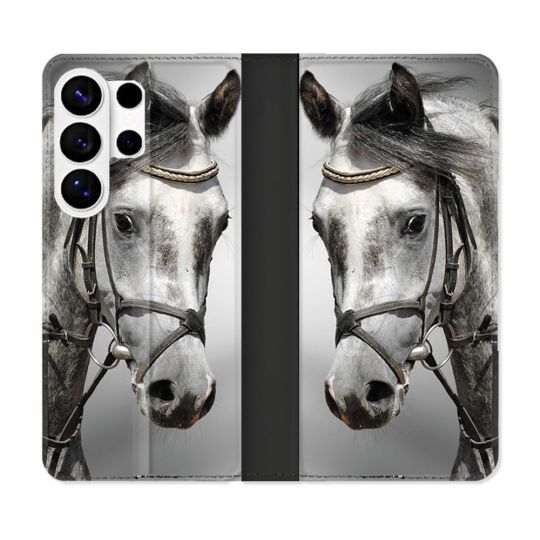 Housse cuir portefeuille Pour Samsung Galaxy S26 Ultra Animal Cheval Blanc