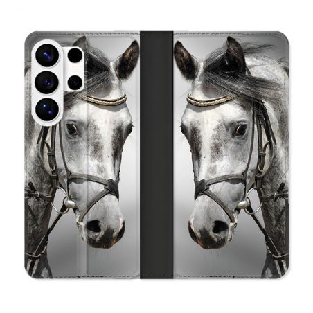 Housse cuir portefeuille Pour Samsung Galaxy S26 Ultra Animal Cheval Blanc
