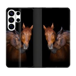 Housse cuir portefeuille Pour Samsung Galaxy S26 Ultra Animal Cheval Marron