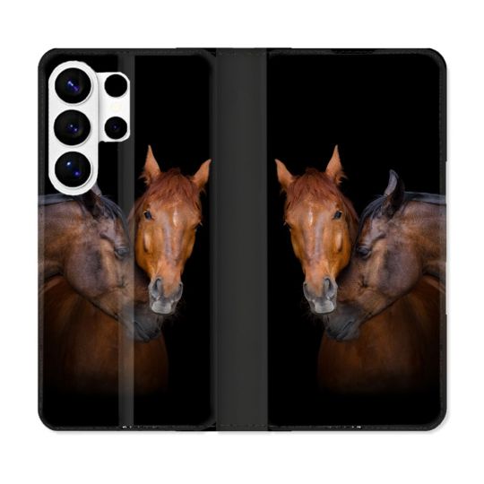 Housse cuir portefeuille Pour Samsung Galaxy S26 Ultra Animal Cheval Marron