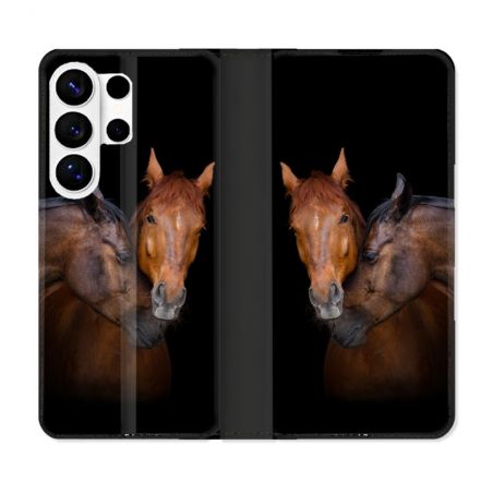 Housse cuir portefeuille Pour Samsung Galaxy S26 Ultra Animal Cheval Marron