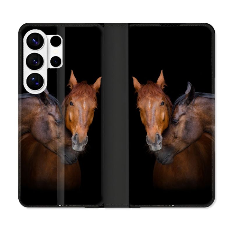 Housse cuir portefeuille Pour Samsung Galaxy S26 Ultra Animal Cheval Marron