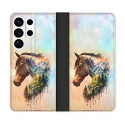 Housse cuir portefeuille Pour Samsung Galaxy S26 Ultra Animal Cheval Montagne
