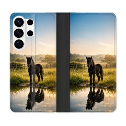 Housse cuir portefeuille Pour Samsung Galaxy S26 Ultra Animal Cheval Reflet