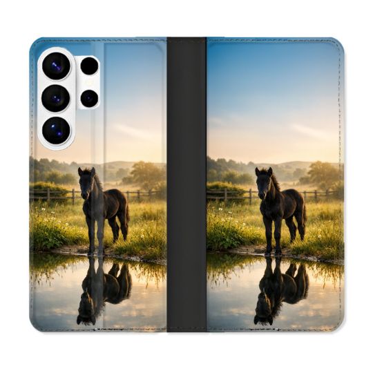 Housse cuir portefeuille Pour Samsung Galaxy S26 Ultra Animal Cheval Reflet