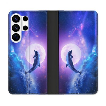 Housse cuir portefeuille Pour Samsung Galaxy S26 Ultra Animal Dauphin Vague