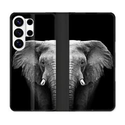 Housse cuir portefeuille Pour Samsung Galaxy S26 Ultra Animal Elephant Noir