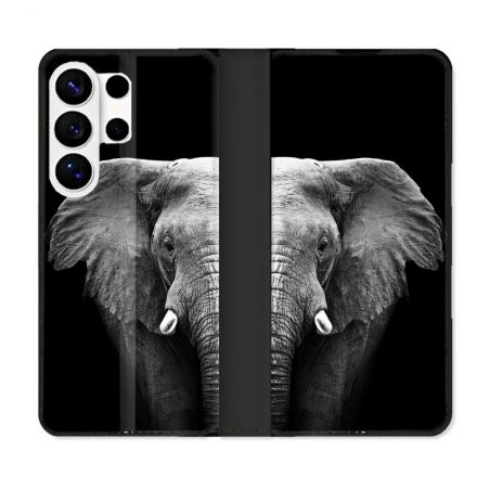 Housse cuir portefeuille Pour Samsung Galaxy S26 Ultra Animal Elephant Noir