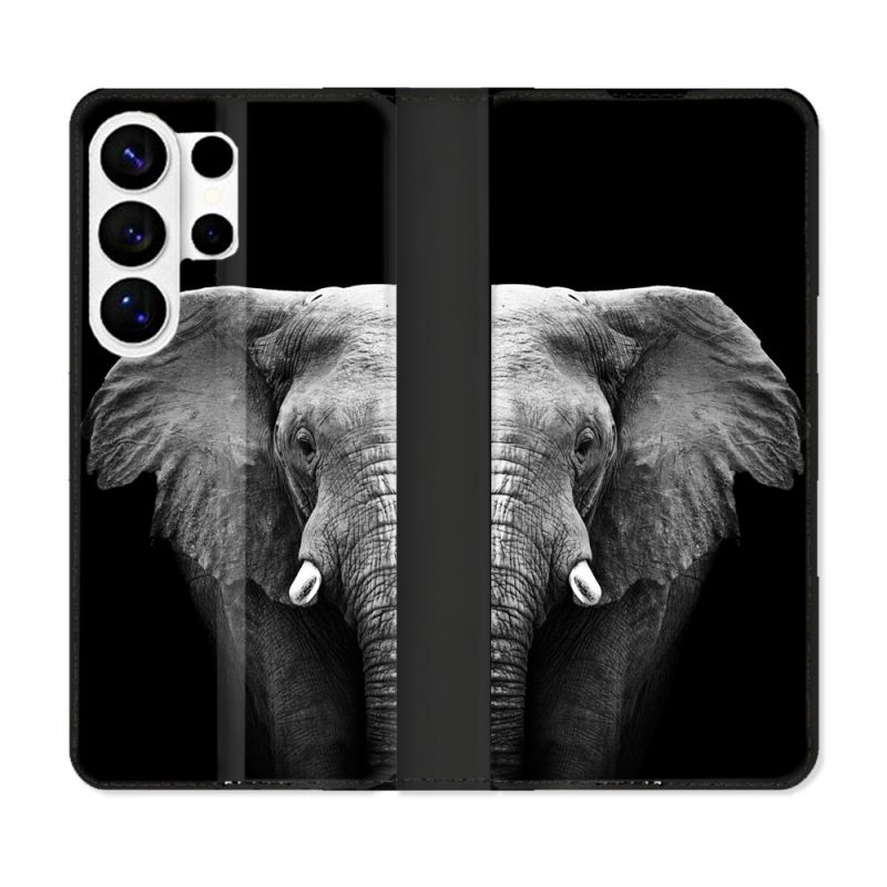 Housse cuir portefeuille Pour Samsung Galaxy S26 Ultra Animal Elephant Noir