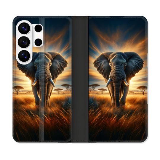 Housse cuir portefeuille Pour Samsung Galaxy S26 Ultra Animal Elephant Savane