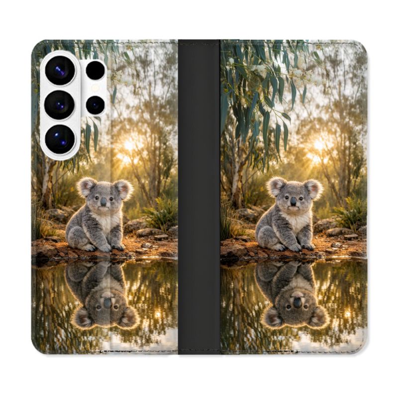 Housse cuir portefeuille Pour Samsung Galaxy S26 Ultra Animal Koala Reflet
