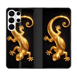 Housse cuir portefeuille Pour Samsung Galaxy S26 Ultra Animal Lezard Noir 2026