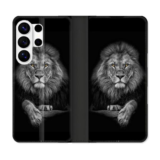 Housse cuir portefeuille Pour Samsung Galaxy S26 Ultra Animal Lion Majestueux