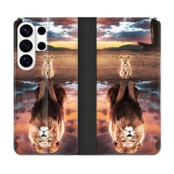 Housse cuir portefeuille Pour Samsung Galaxy S26 Ultra Animal Lion Reflet