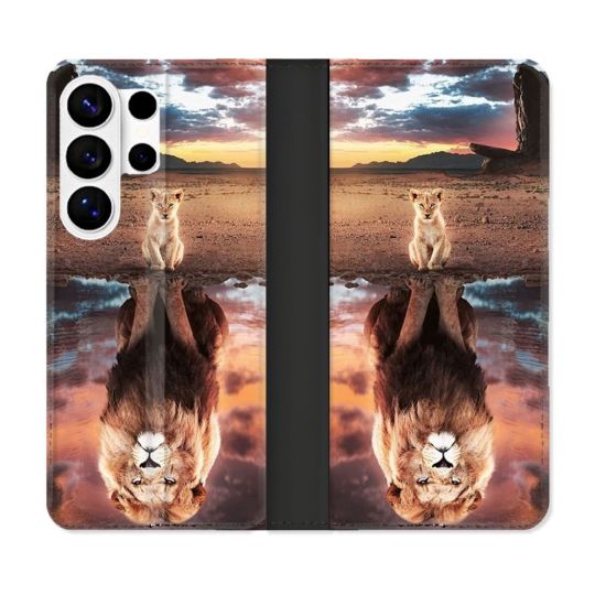 Housse cuir portefeuille Pour Samsung Galaxy S26 Ultra Animal Lion Reflet